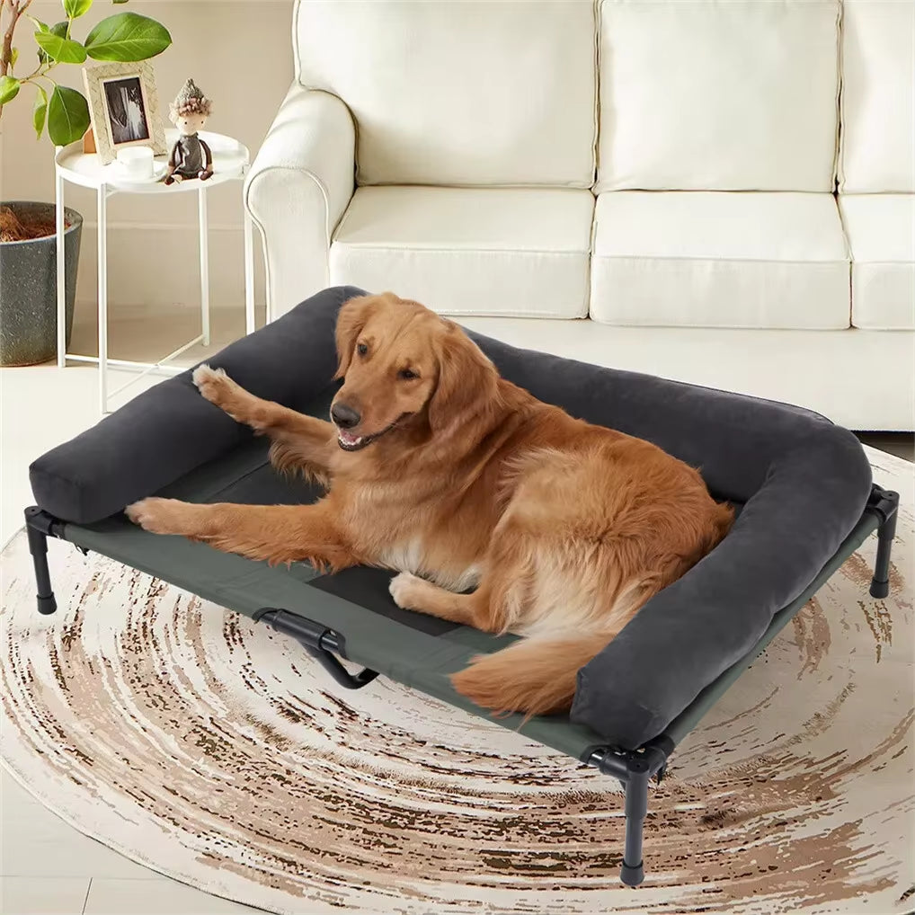 XXL Elevated Dog Cot for Giant Breeds – 51 X 35 In, Mesh + Plush Covers