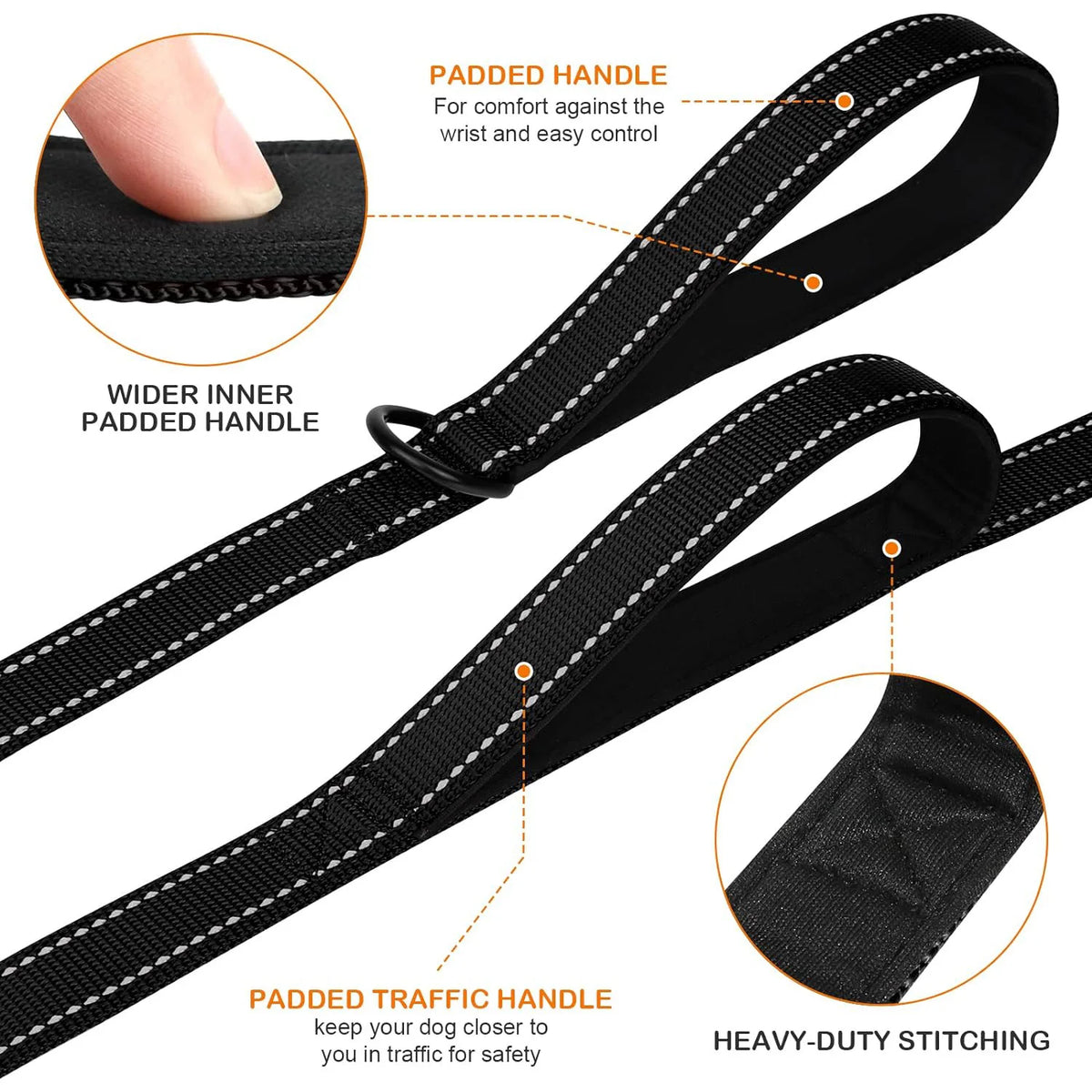 Heavy-Duty Double-Handle Leash for Large & Giant Dogs – Reflective