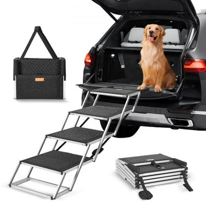 Folding Aluminum Dog Car Stairs – 4-Step, Holds 250 Lb, for Suvs & Trucks