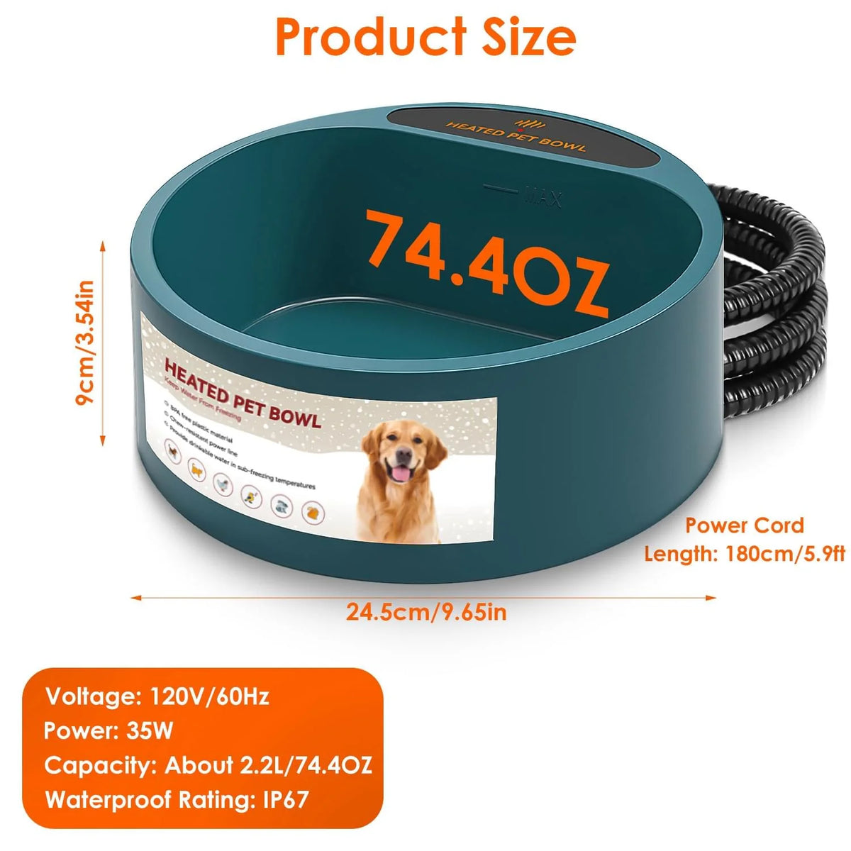 Heated Dog Water Bowl – 74 Oz, Won'T Freeze, for Outdoor Big Dogs