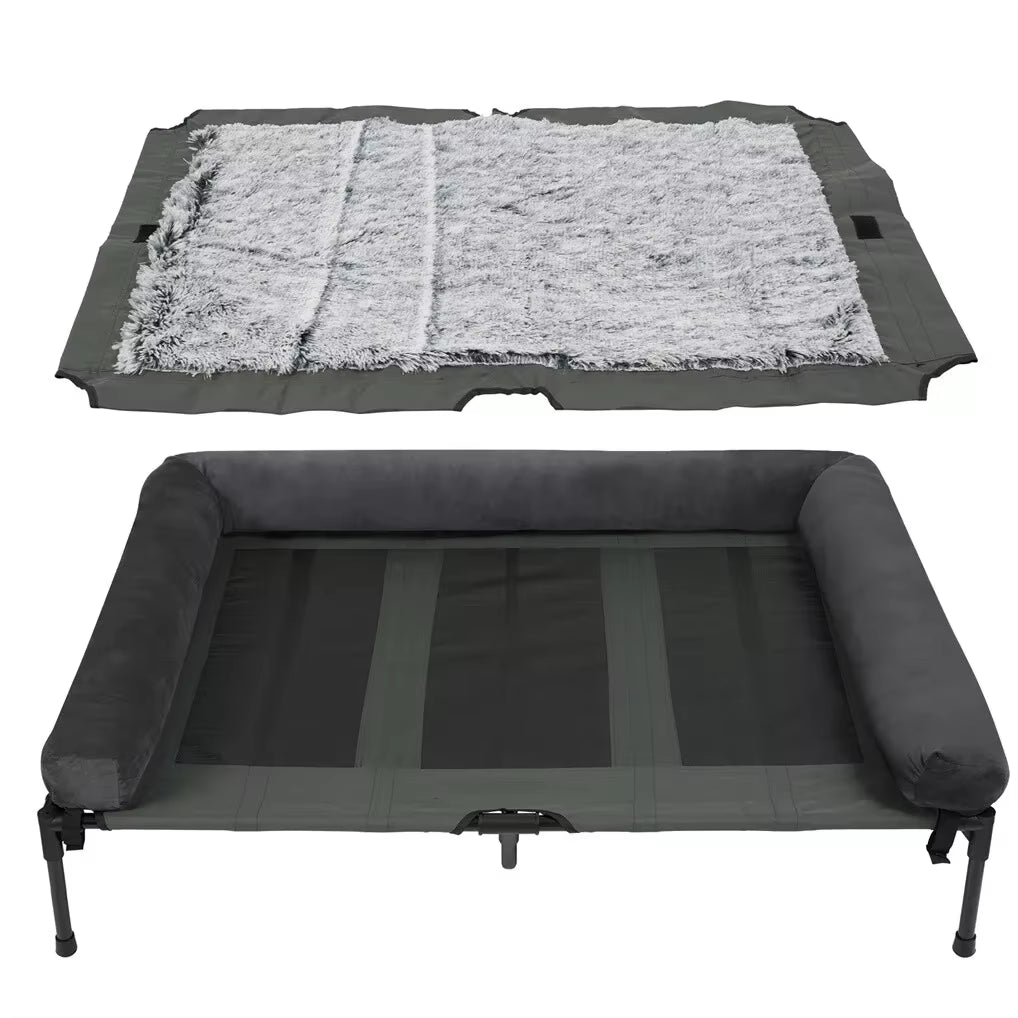 XXL Elevated Dog Cot for Giant Breeds – 51 X 35 In, Mesh + Plush Covers