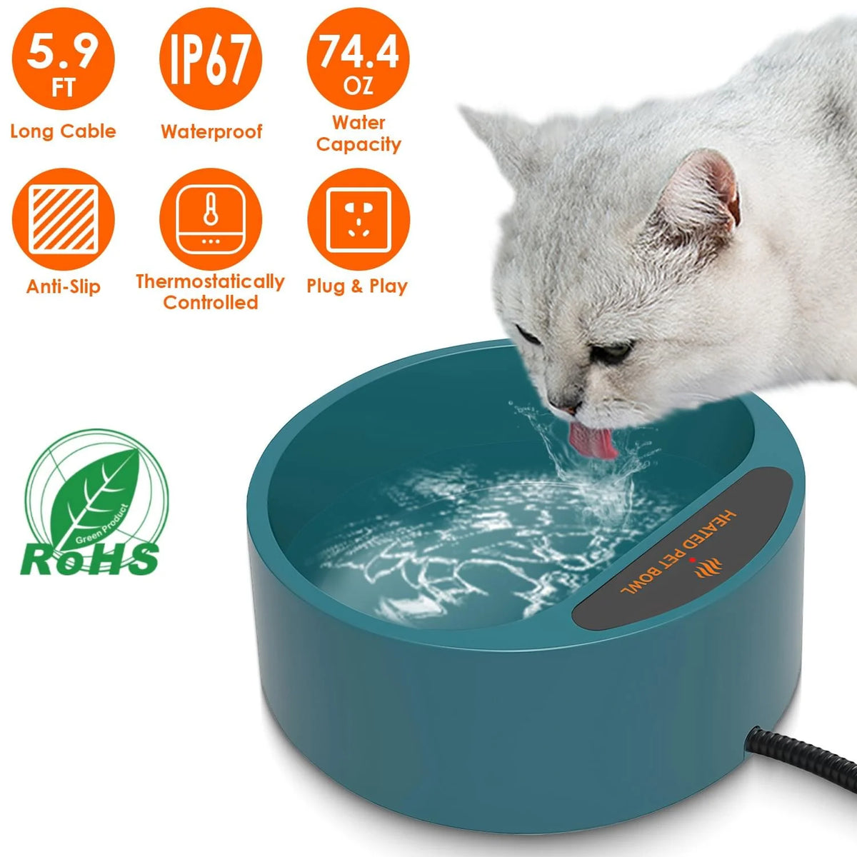 Heated Dog Water Bowl – 74 Oz, Won'T Freeze, for Outdoor Big Dogs