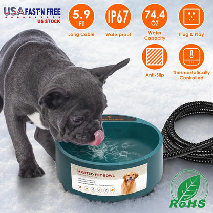 Heated Dog Water Bowl – 74 Oz, Won'T Freeze, for Outdoor Big Dogs